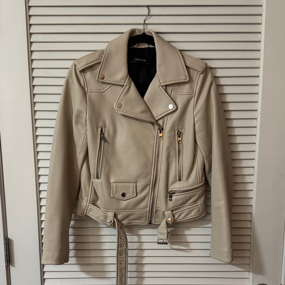 Off-White Faux Leather Biker Jacket